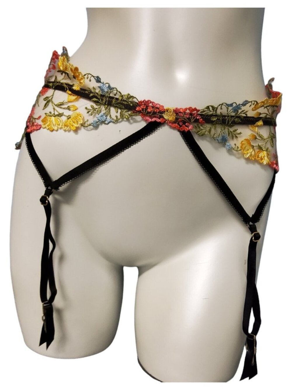 Victorias Secret Dream Angels Yellow Floral Lace Garter Belt M/L NWOT Embroiderd